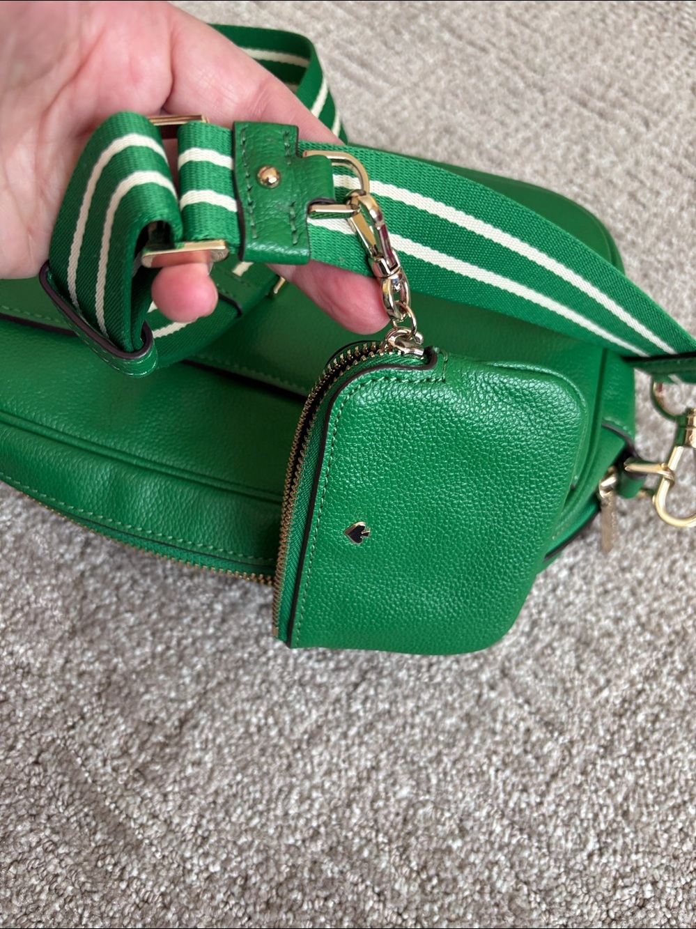 kate spade ♠️ Pebbled Leather Crossbody with Striped Strap and Coin Pouch - Picture 12 of 13